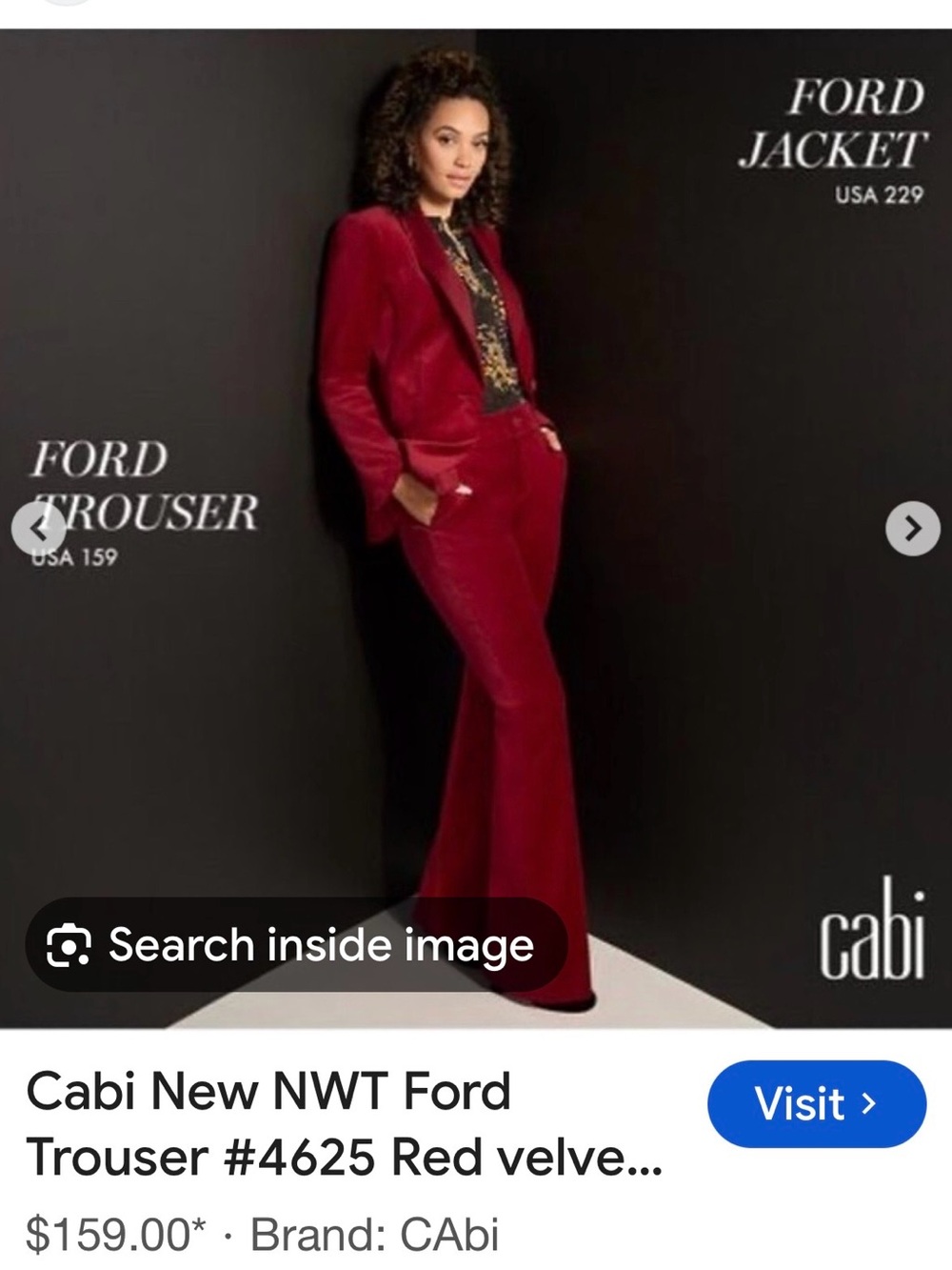 CAbi Ford Wide-Leg Velvet Trousers in Deep Red